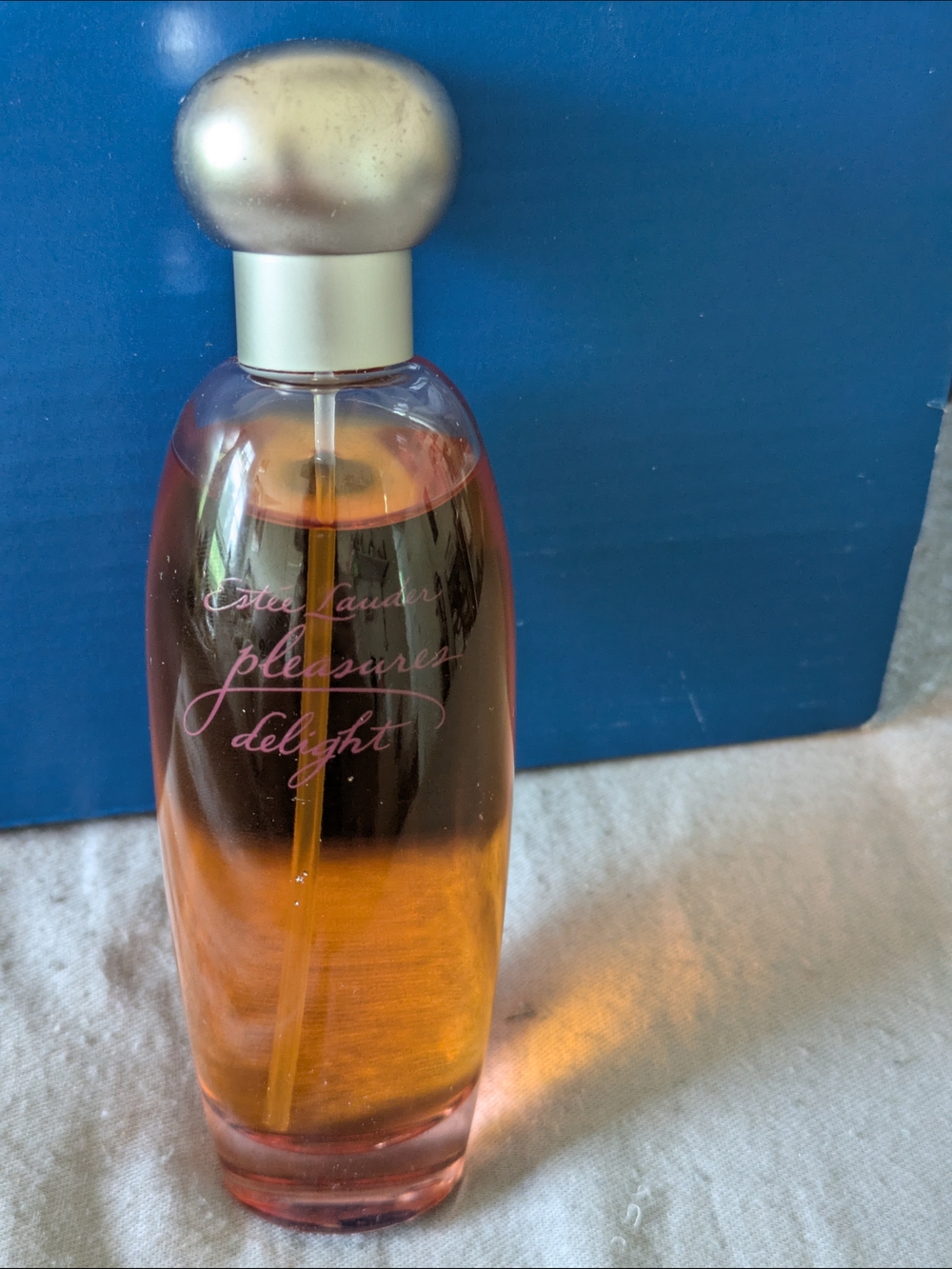 Estée Lauder Pleasures Delight Perfume Bottle - Peach Pink with Gold Cap